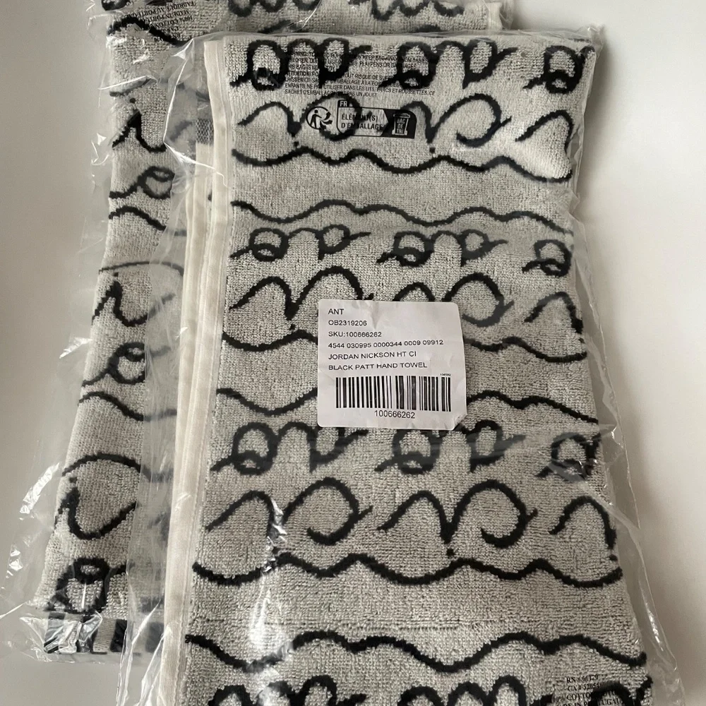 Anthropologie Jordan Nickson Cotton Ciao Hand Towel B&W Cotton SET OF 2 NWT